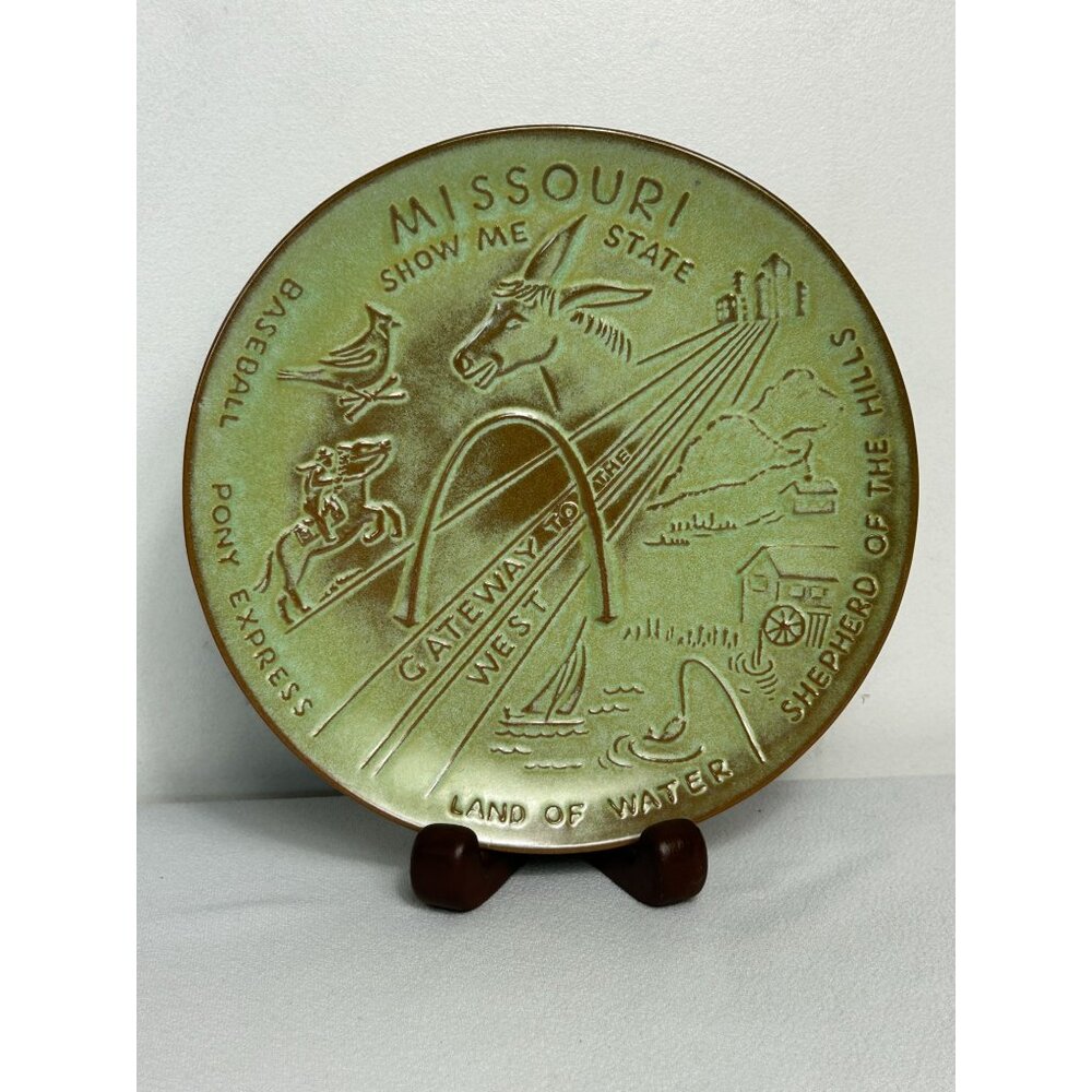 Vintage Frankoma Pottery Missouri Collectible 8" Plate In Green